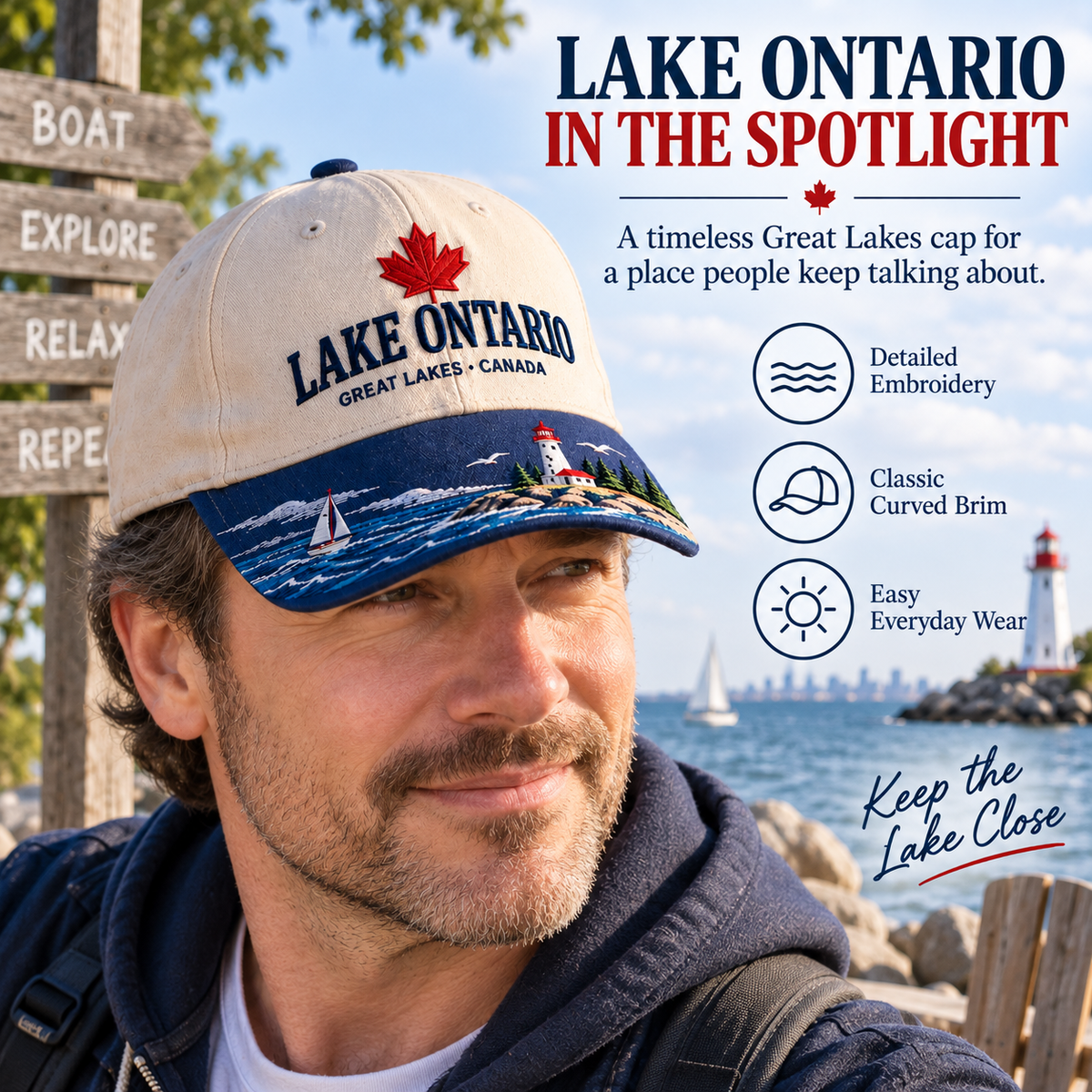 🍁🌊 Lake Ontario Heritage Embroidered Cap
