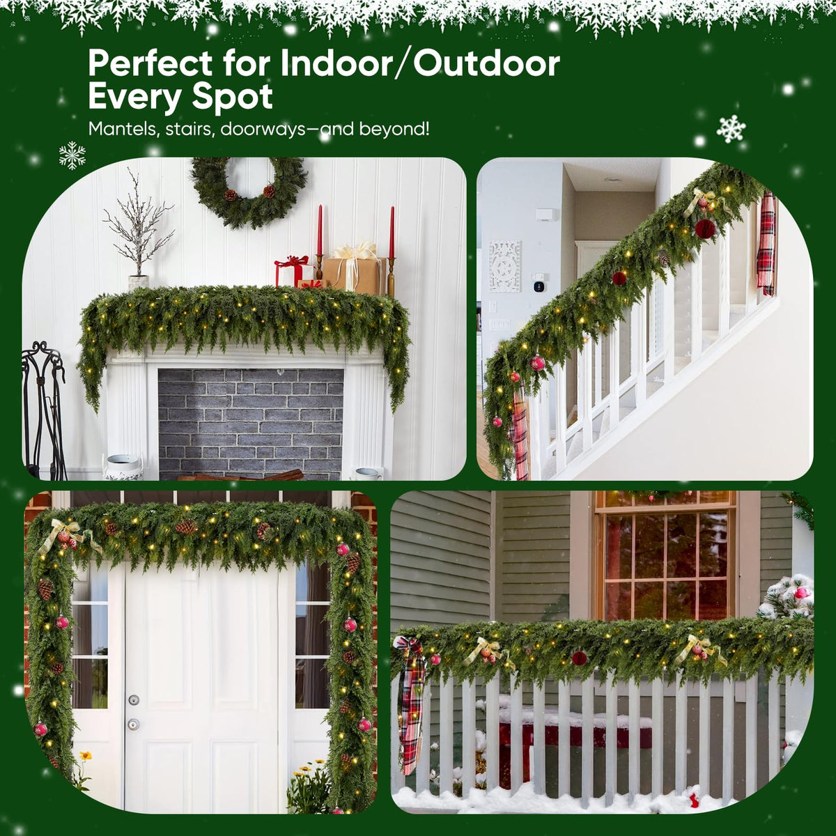 Cedar garland staircase Christmas decor