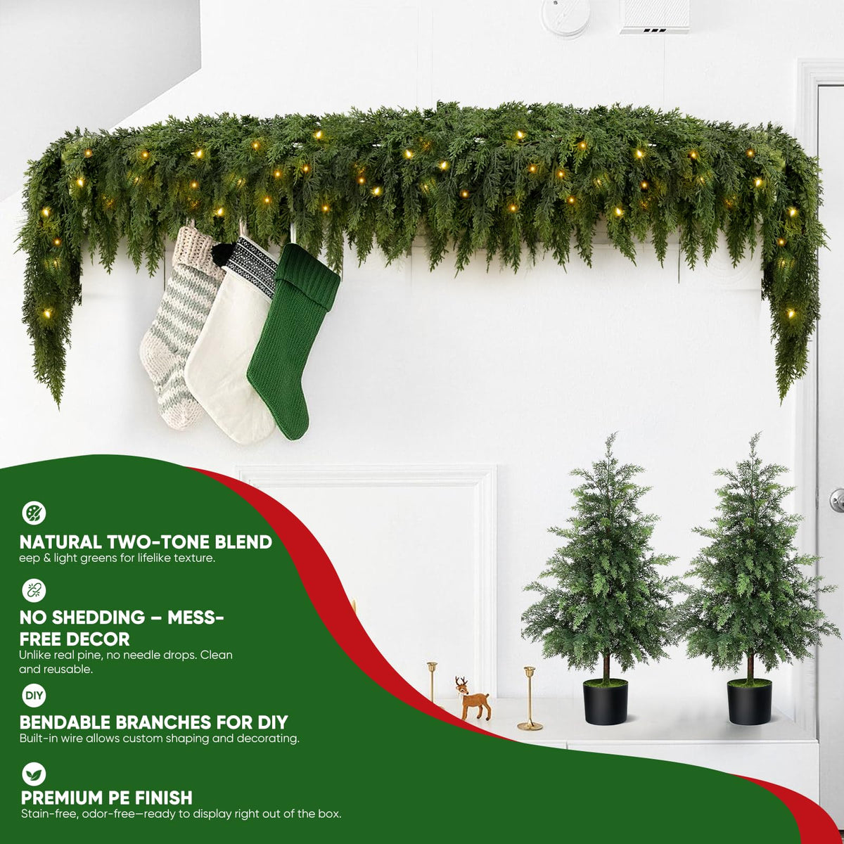 Multiple cedar garlands Christmas home decor