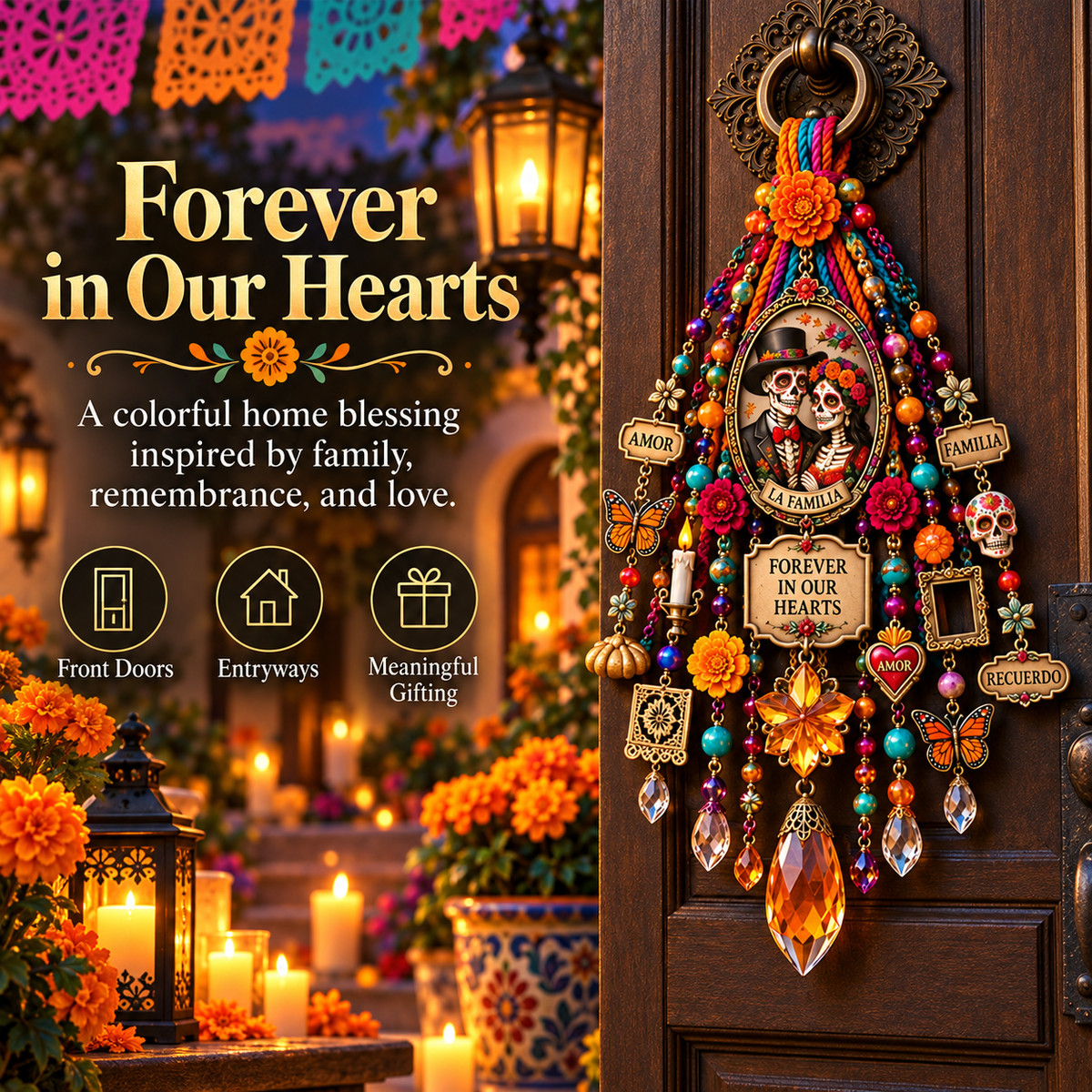 💀🌼 Día de los Muertos Door Blessing – Family Remembrance Keepsake for Home & Loved Ones