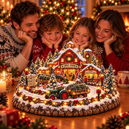🎄🚜 Christmas Tree Farm Village™ – Lighted Holiday Tree Farm Scene with Moving Tractor & Christmas Tree Wagon