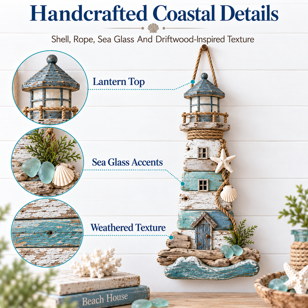 🌊🏠 Coastal Driftwood Lighthouse Wall Decor