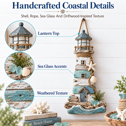 🌊🏠 Coastal Driftwood Lighthouse Wall Decor