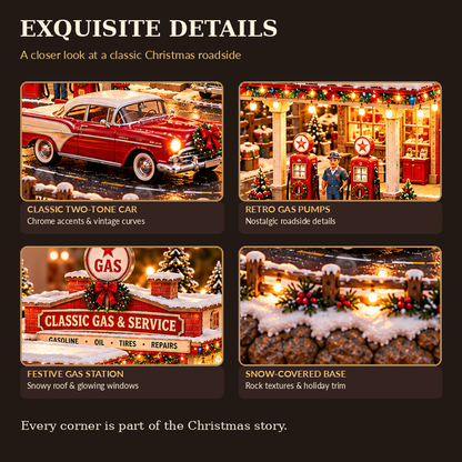 🚗🎄 Christmas Classic Gas Station Village™ – Lighted Vintage American Gas Station with Classic Cars