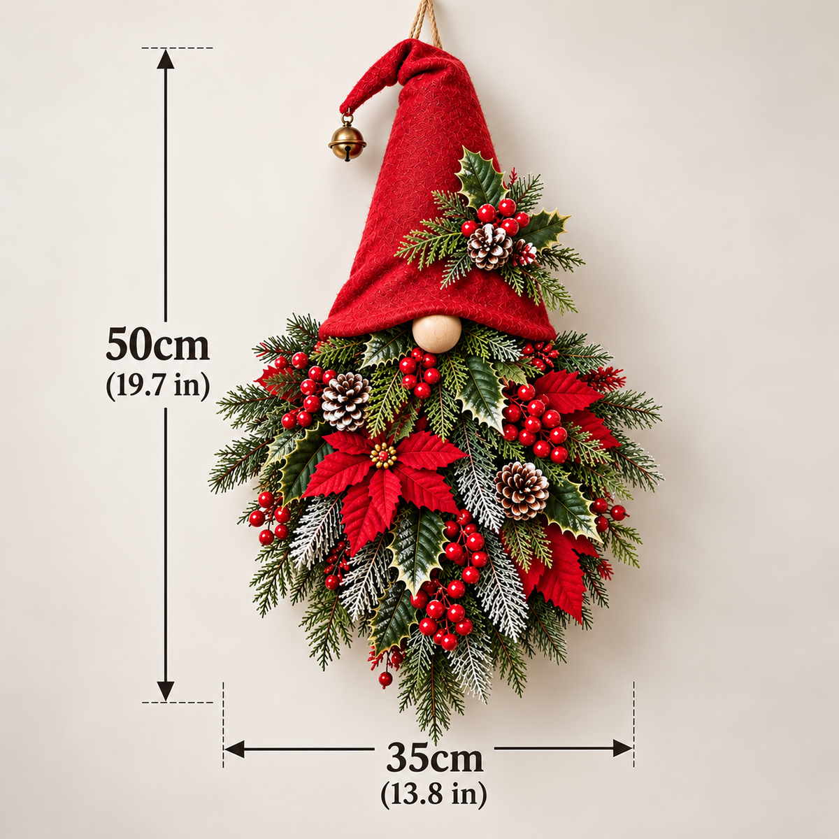 Christmas Evergreen Gnome Door Hanger size 50 cm high by 35 cm wide
