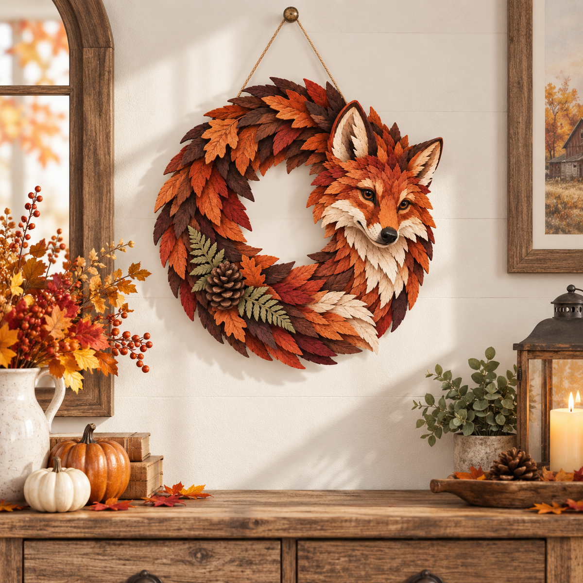 🍂🦊 Red Fox Woodland Wreath