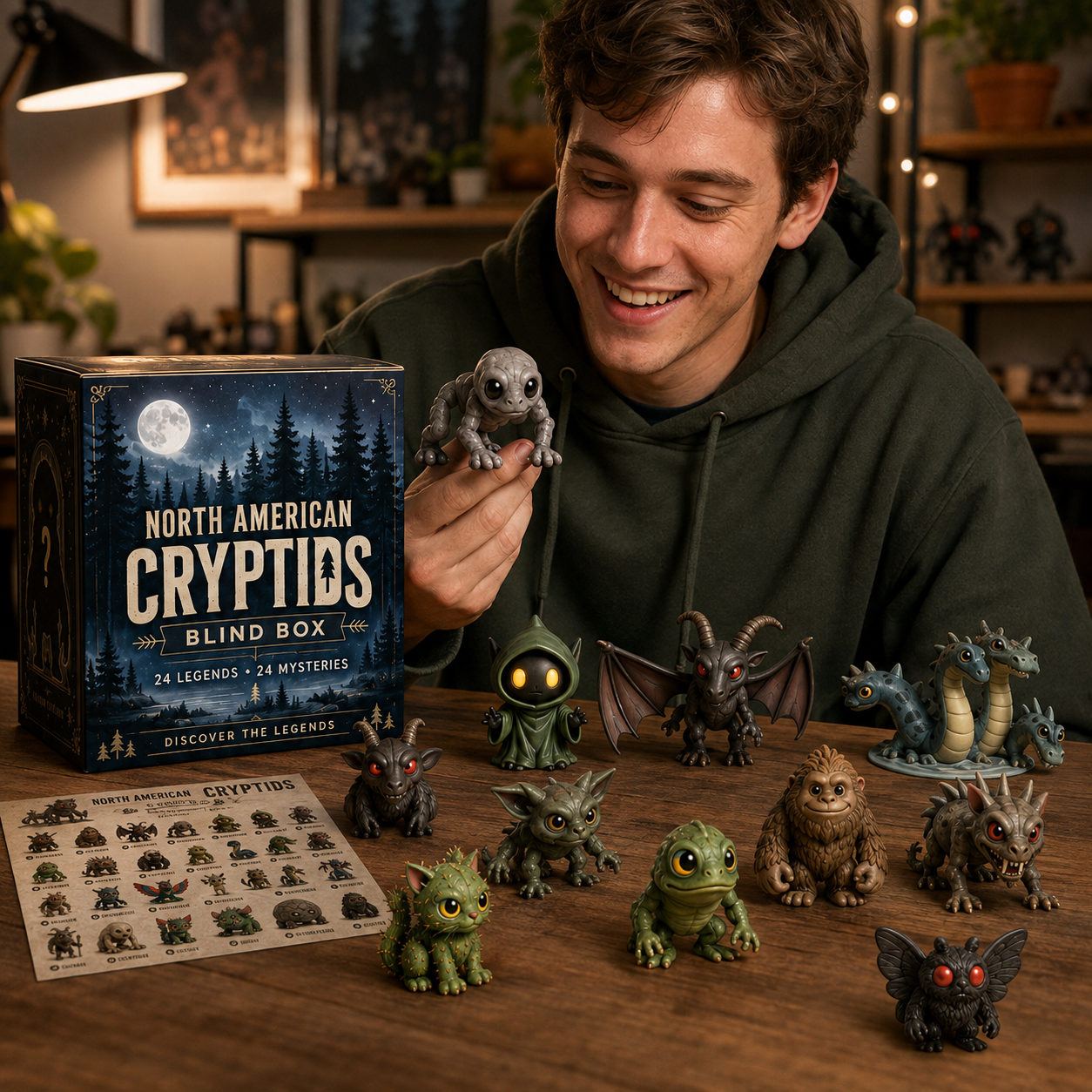 Cryptid collector with North American Cryptids figures
