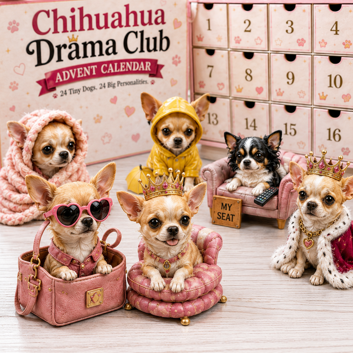💗 Chihuahua Drama Club Advent Calendar – 24 Tiny Dogs, 24 BIG Personalities 👑🐾