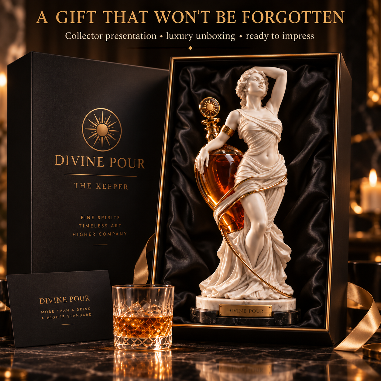 ✨🏛️ Divine Pour™ The Keeper – Museum-Inspired Sculptural Whiskey Decanter & Collector’s Display