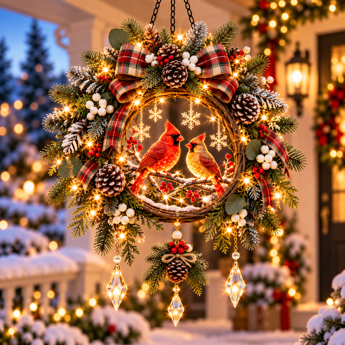 Cardinal Winter Glow Christmas hanging porch decor