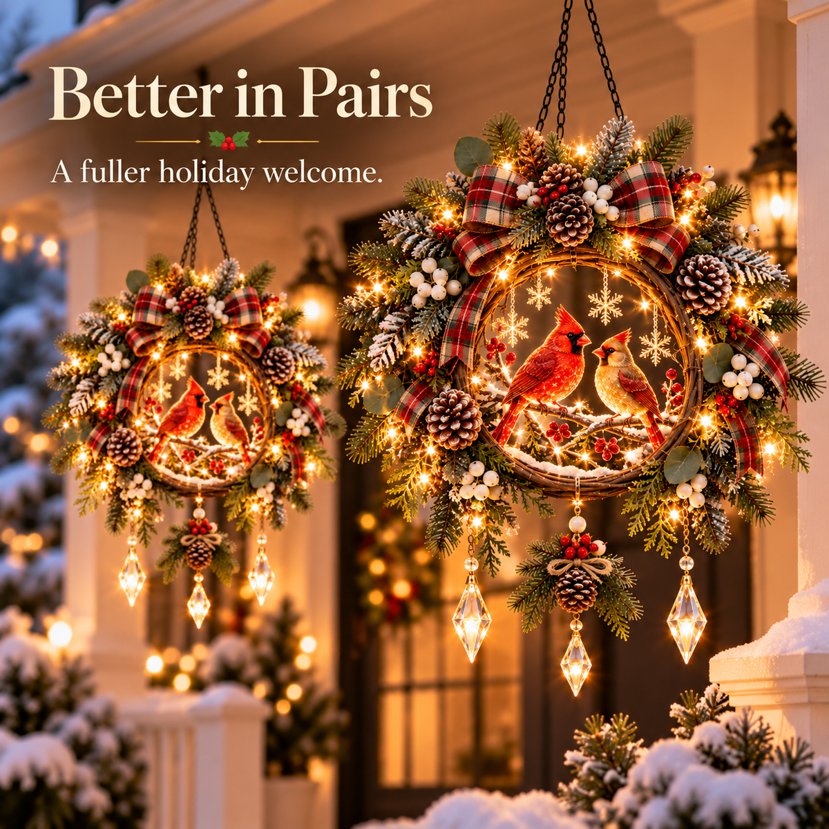 Better in pairs cardinal hanging Christmas porch decor