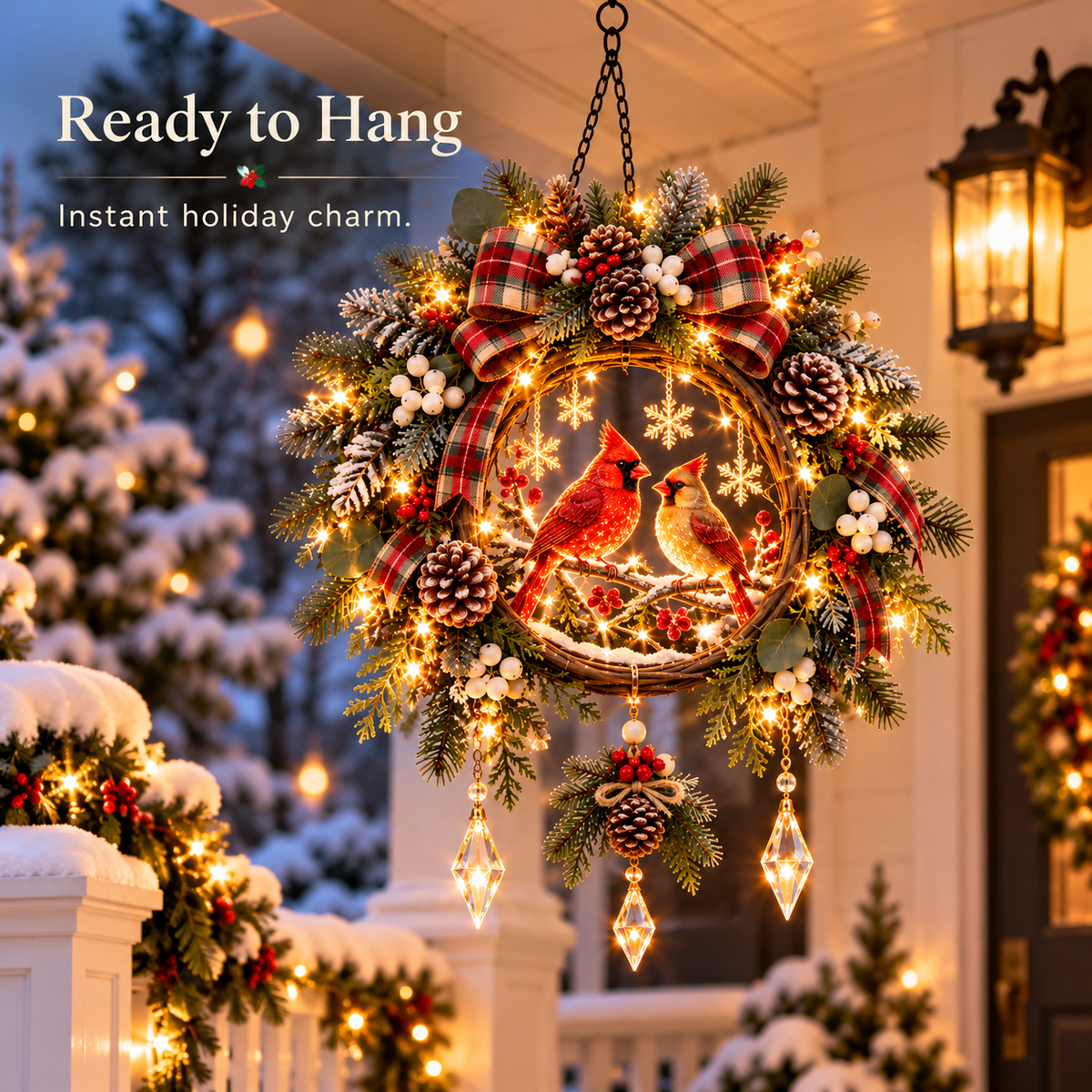 Cardinal Winter Glow™ – Pre-Lit Cardinal Christmas Hanging Porch Decor