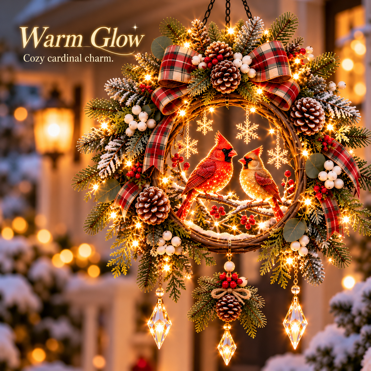 Cardinal Winter Glow™ – Pre-Lit Cardinal Christmas Hanging Porch Decor