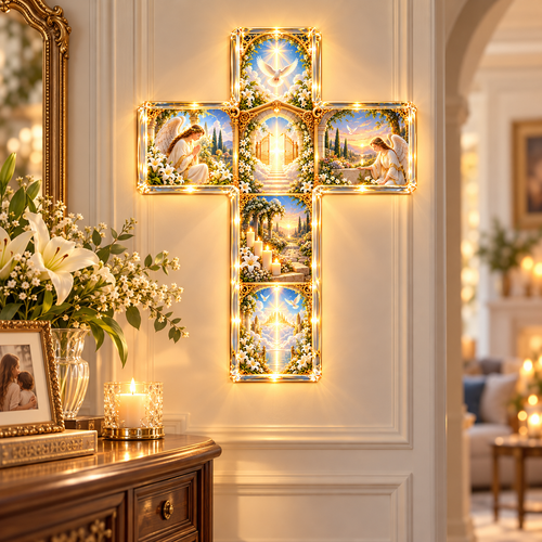 Heaven’s Garden Memorial Cross – Illuminated Remembrance Wall Decor
