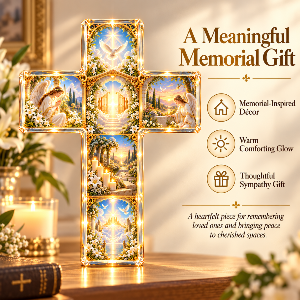 Heaven’s Garden Memorial Cross – Illuminated Remembrance Wall Decor