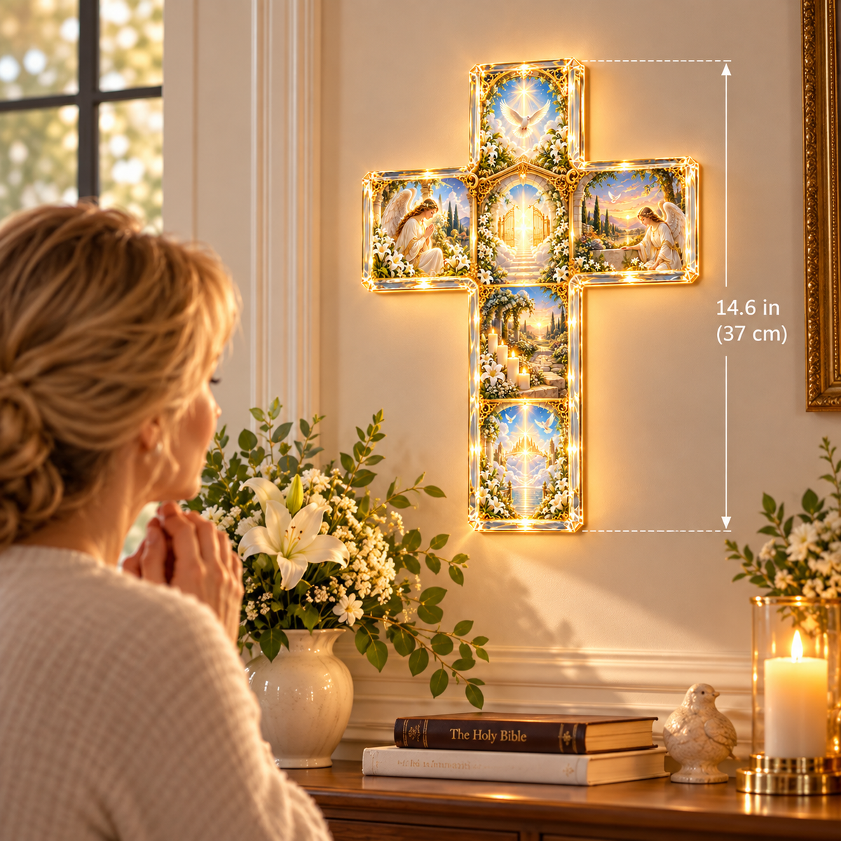 Heaven’s Garden Memorial Cross – Illuminated Remembrance Wall Decor