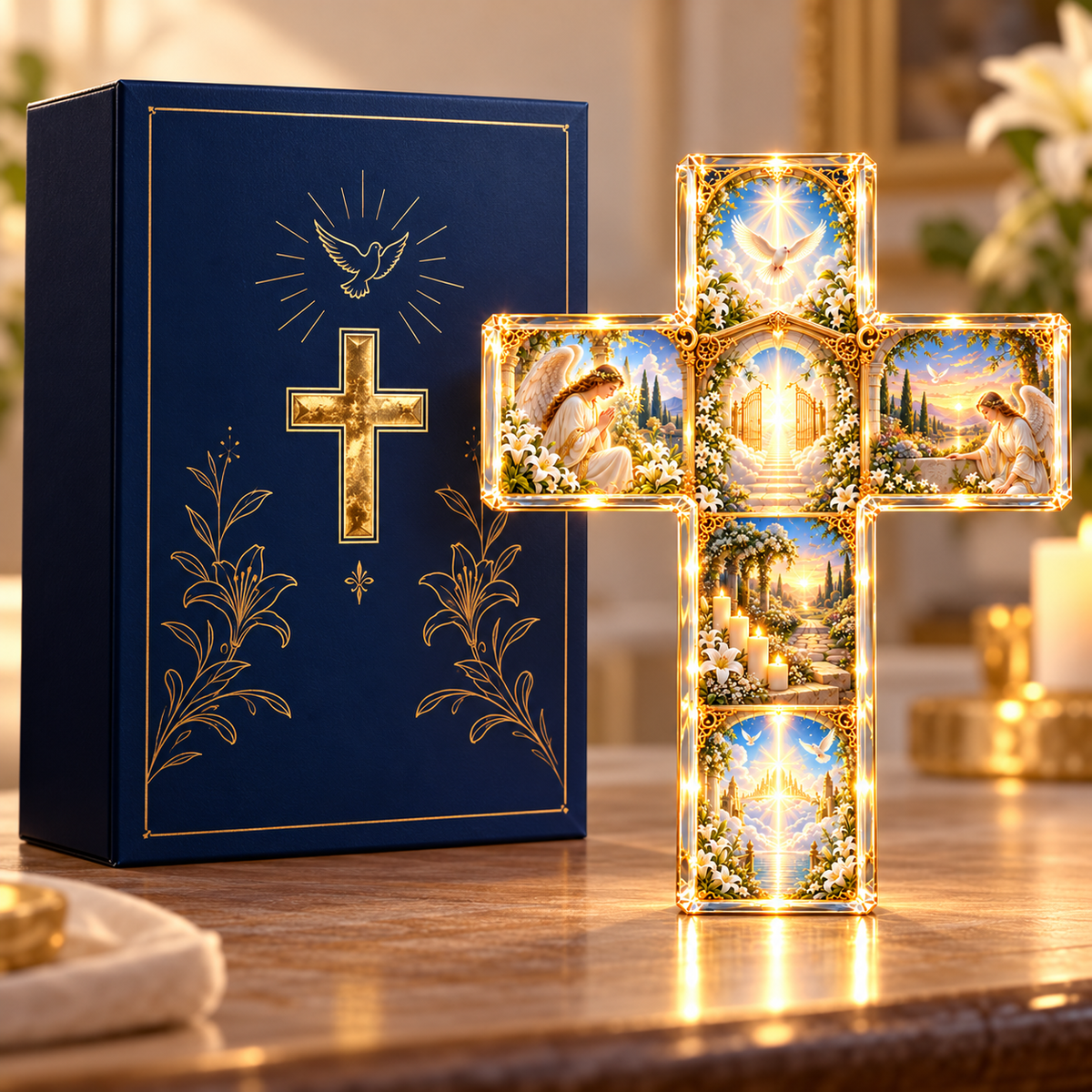 Heaven’s Garden Memorial Cross – Illuminated Remembrance Wall Decor