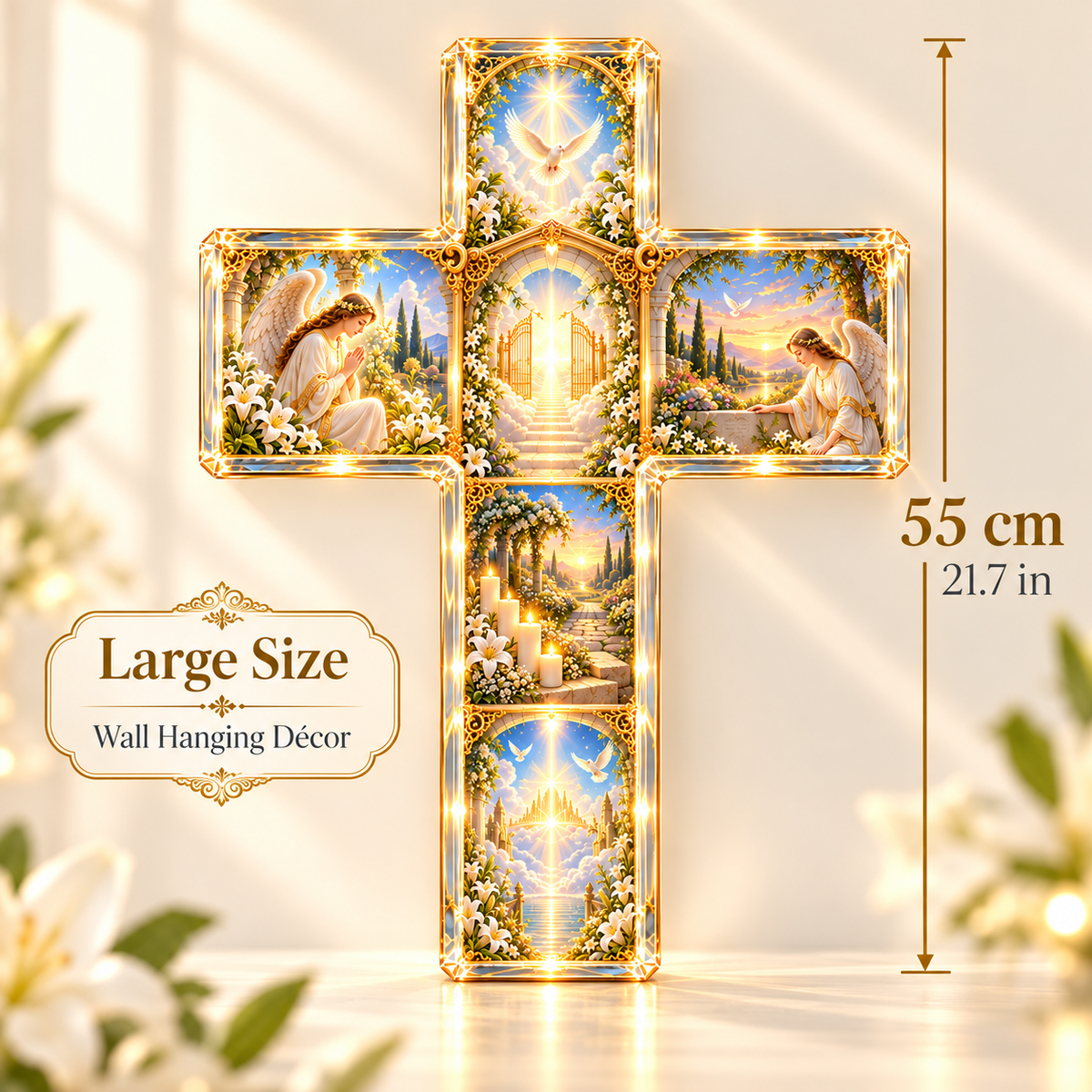 Heaven’s Garden Memorial Cross – Illuminated Remembrance Wall Decor