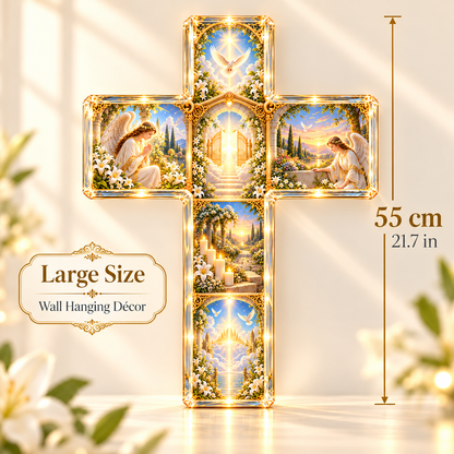 Heaven’s Garden Memorial Cross – Illuminated Remembrance Wall Decor