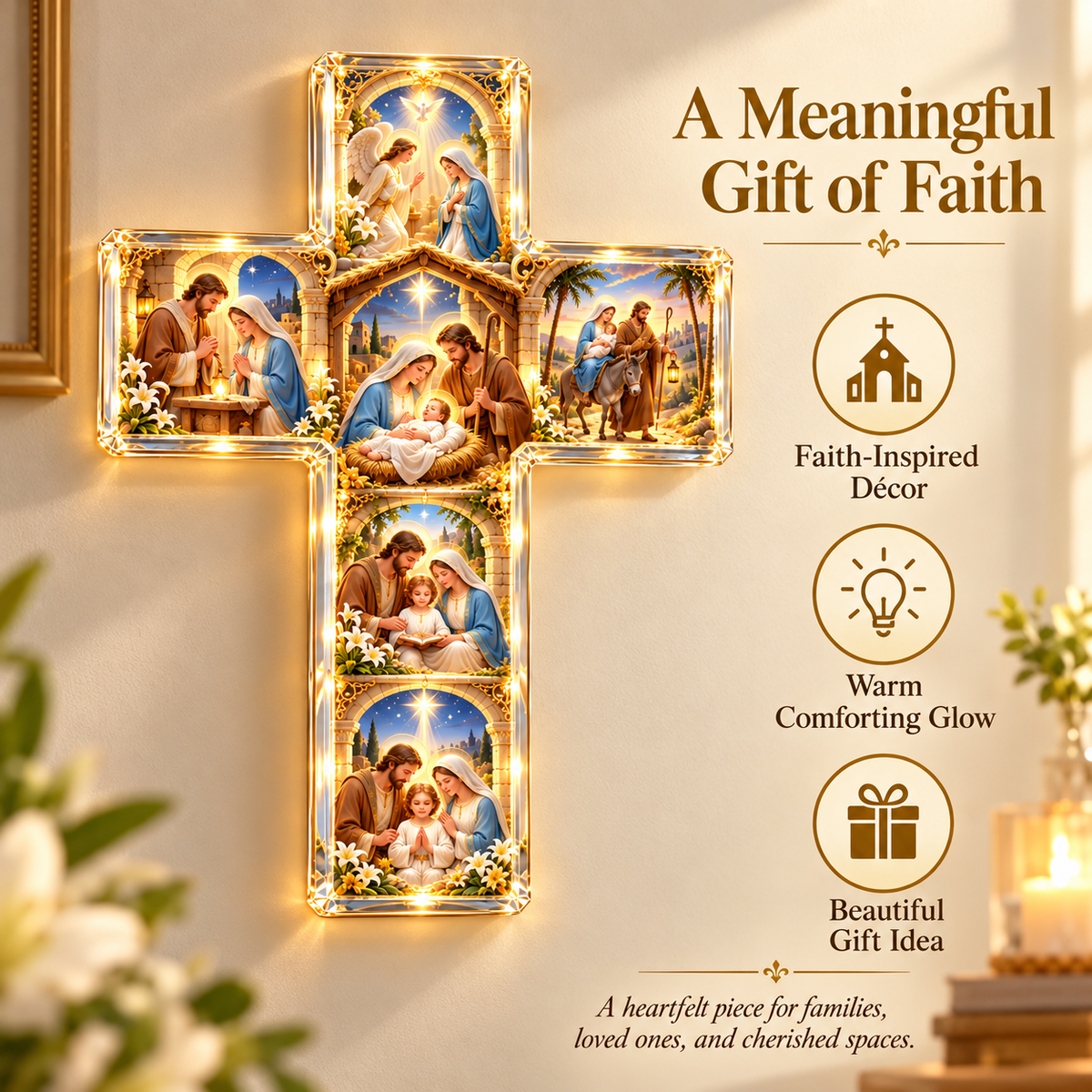 Holy Family illuminated cross meaningful faith gift