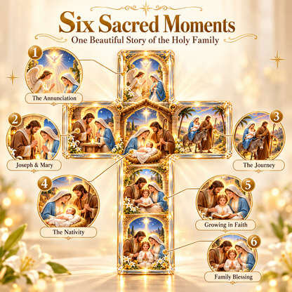 The Holy Family in 6 Scenes – Illuminated Sacred Family Cross Wall Decor