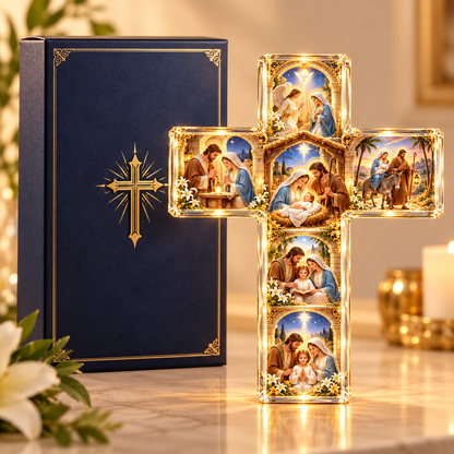 The Holy Family in 6 Scenes – Illuminated Sacred Family Cross Wall Decor