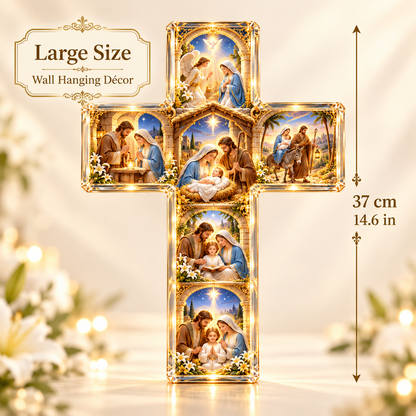 The Holy Family in 6 Scenes – Illuminated Sacred Family Cross Wall Decor