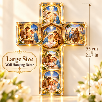 The Holy Family in 6 Scenes – Illuminated Sacred Family Cross Wall Decor