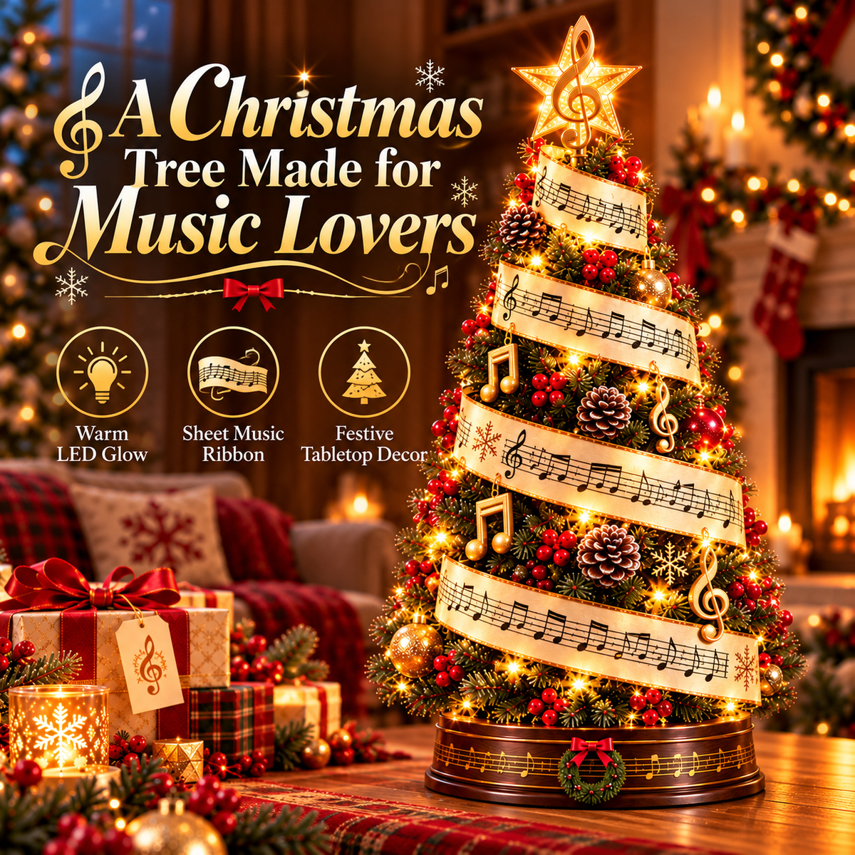 Lighted sheet music Christmas tree for music lovers