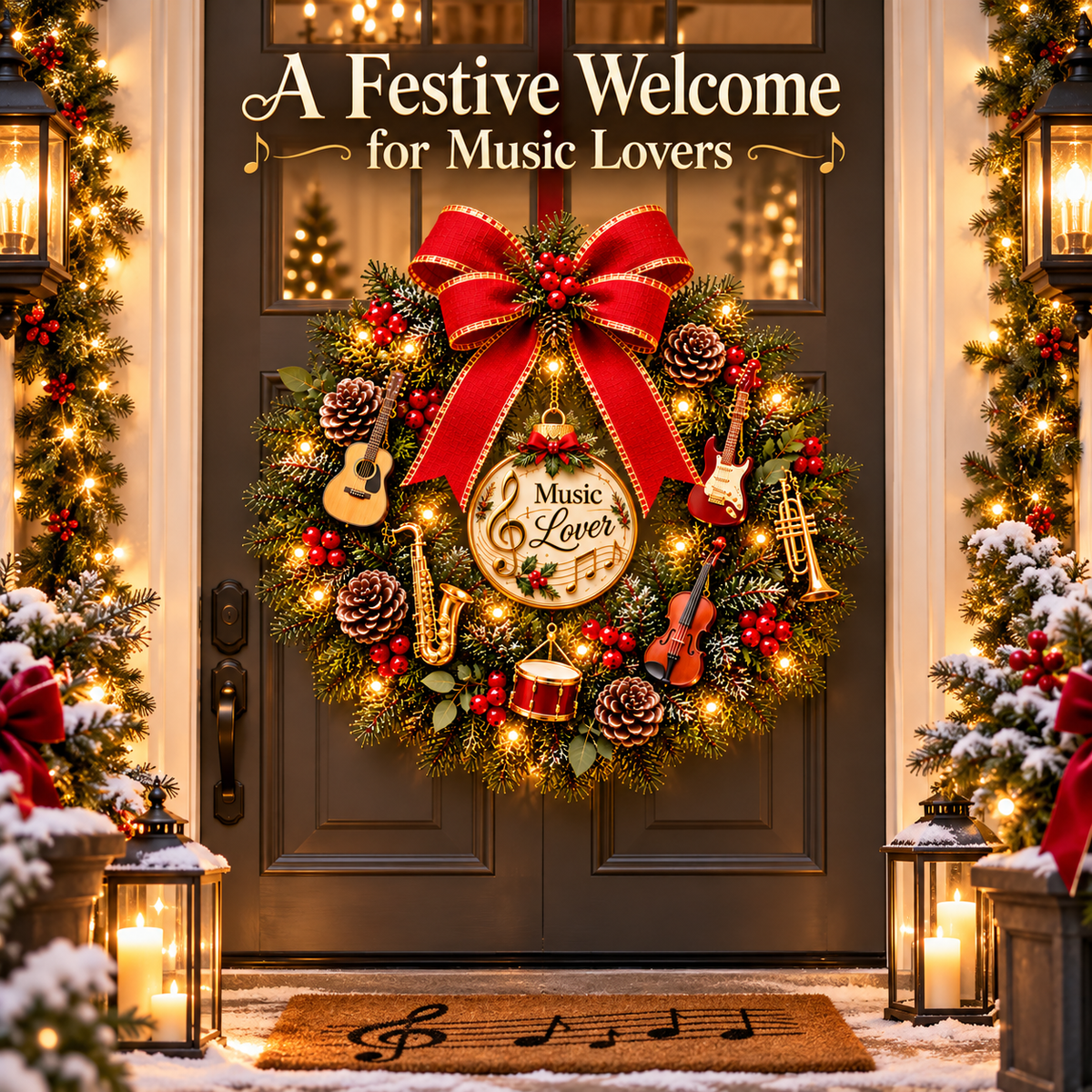 Music Lover Christmas wreath on front door