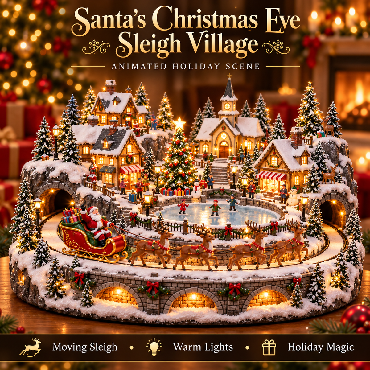 🎅 Santa’s Christmas Eve Sleigh Village – Animated Holiday Scene