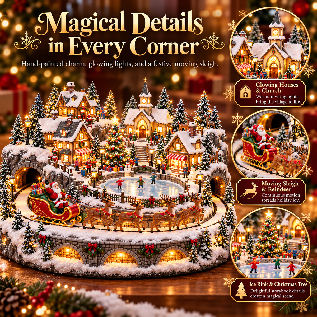 Santa sleigh Christmas village detailed features