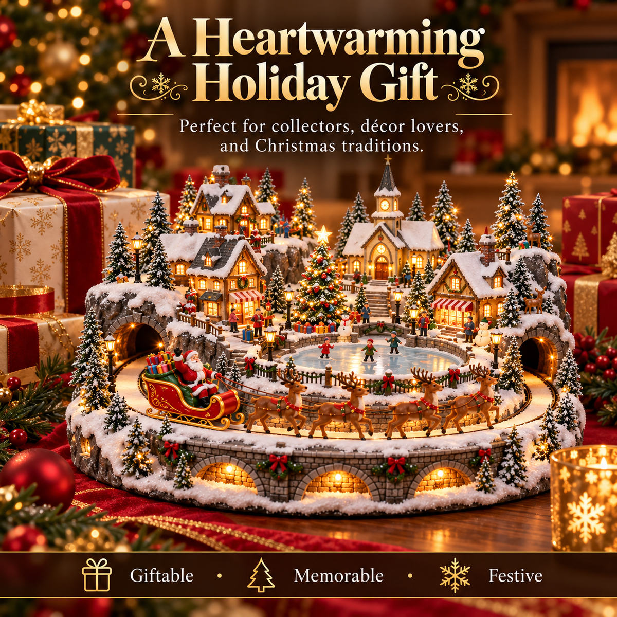 Santa sleigh Christmas village holiday gift