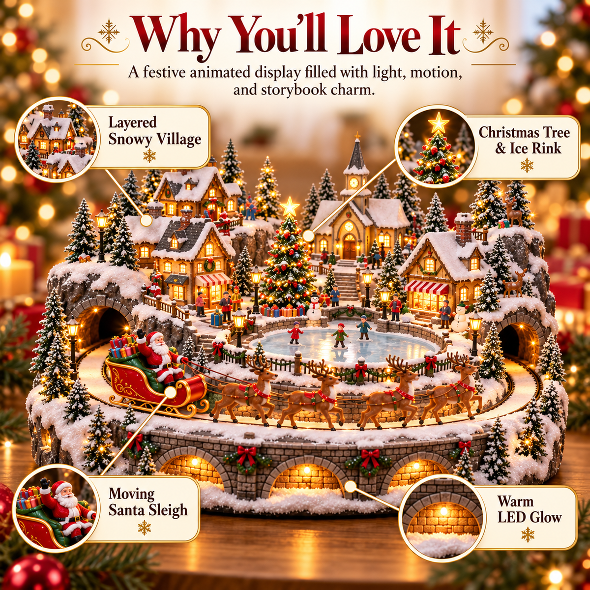 Santa sleigh Christmas village main selling points