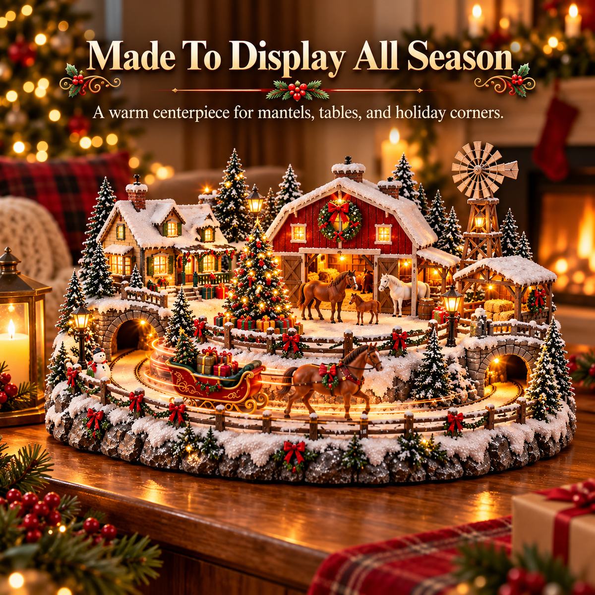 🐎 Christmas Horse Sleigh Farm Village – Animated Holiday Scene