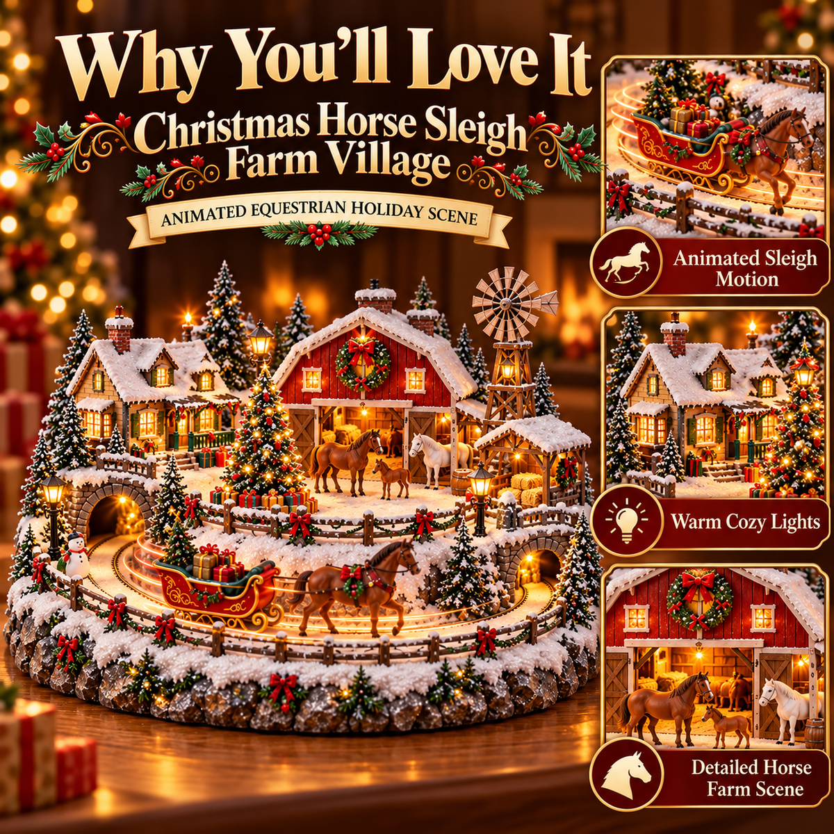 🐎 Christmas Horse Sleigh Farm Village – Animated Holiday Scene
