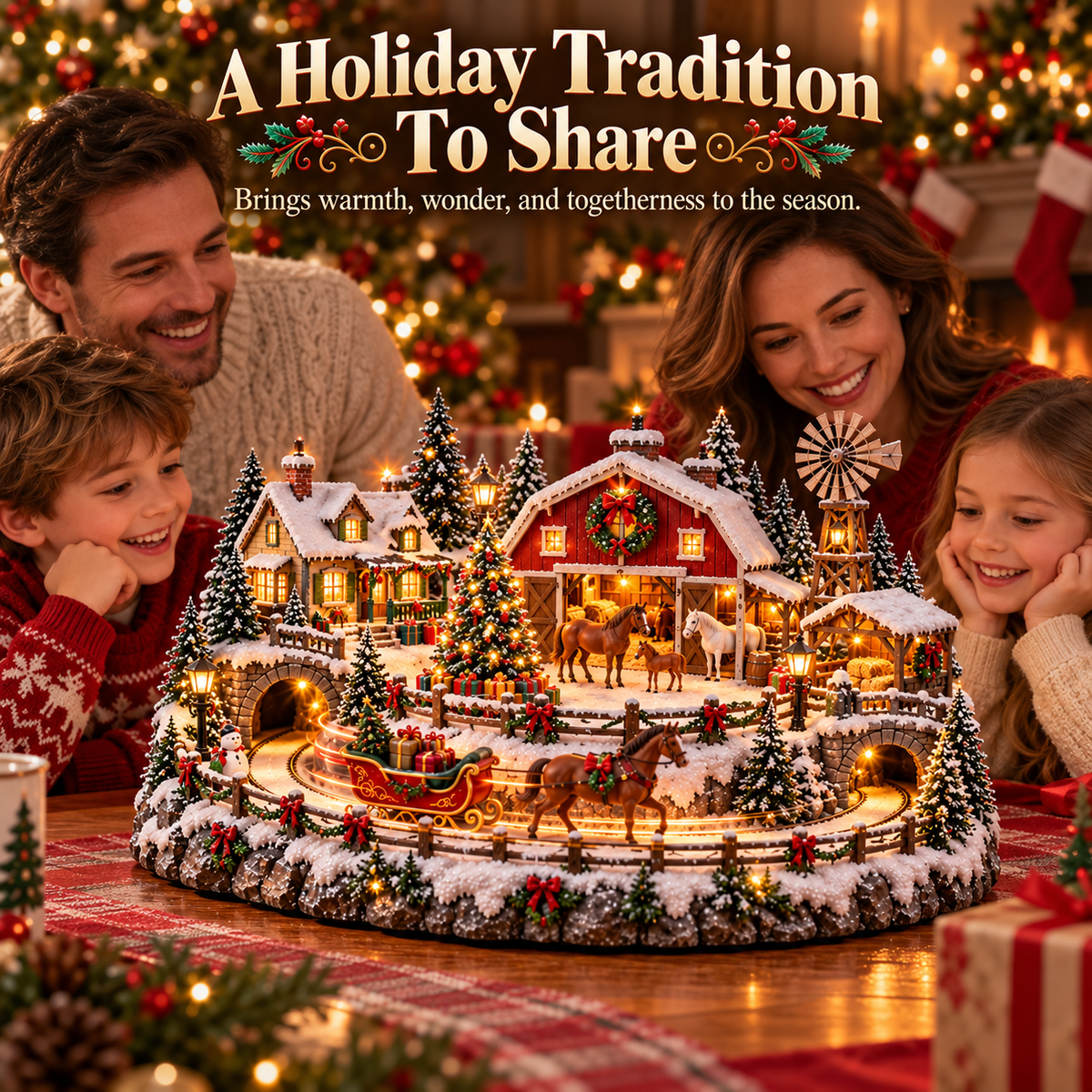 Family enjoying Christmas Horse Farm Village
