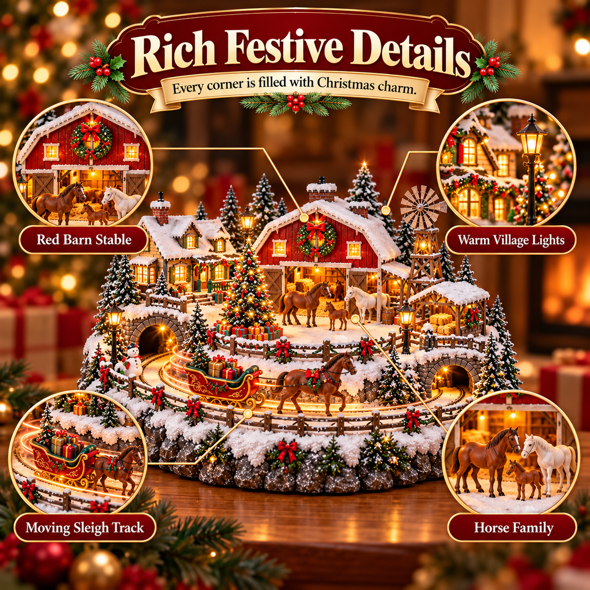 🐎 Christmas Horse Sleigh Farm Village – Animated Holiday Scene