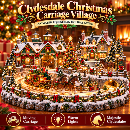 🐴 Clydesdale Christmas Carriage Village – Animated Equestrian Holiday Scene