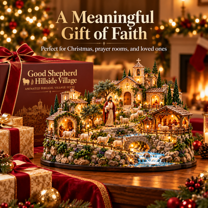 ✝️ Good Shepherd Hillside Village – Lighted Faith-Inspired Tabletop Scene