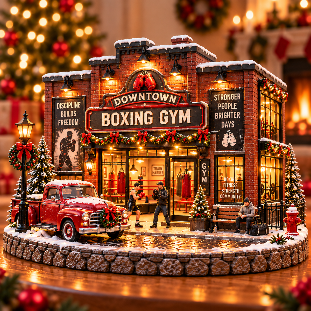 🥊❄️ Old-School Boxing Gym™ – Vintage Lighted Christmas Street Scene