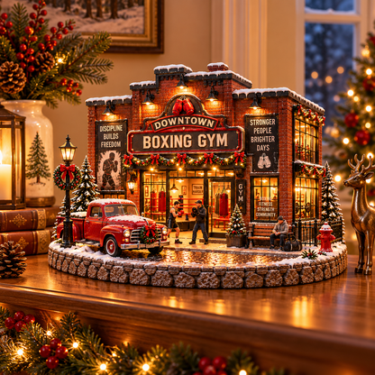 🥊❄️ Old-School Boxing Gym™ – Vintage Lighted Christmas Street Scene