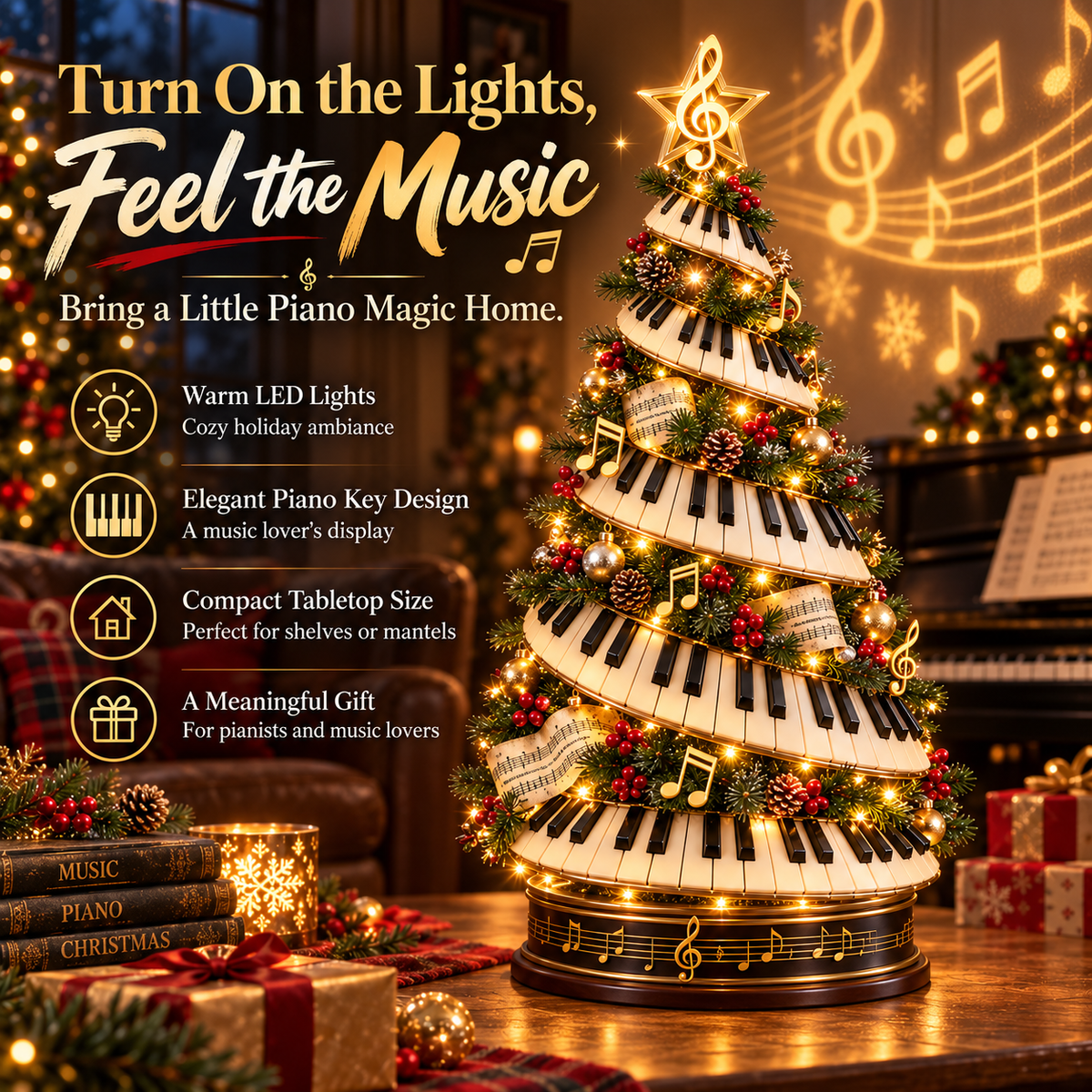Lighted piano key Christmas tree holiday display