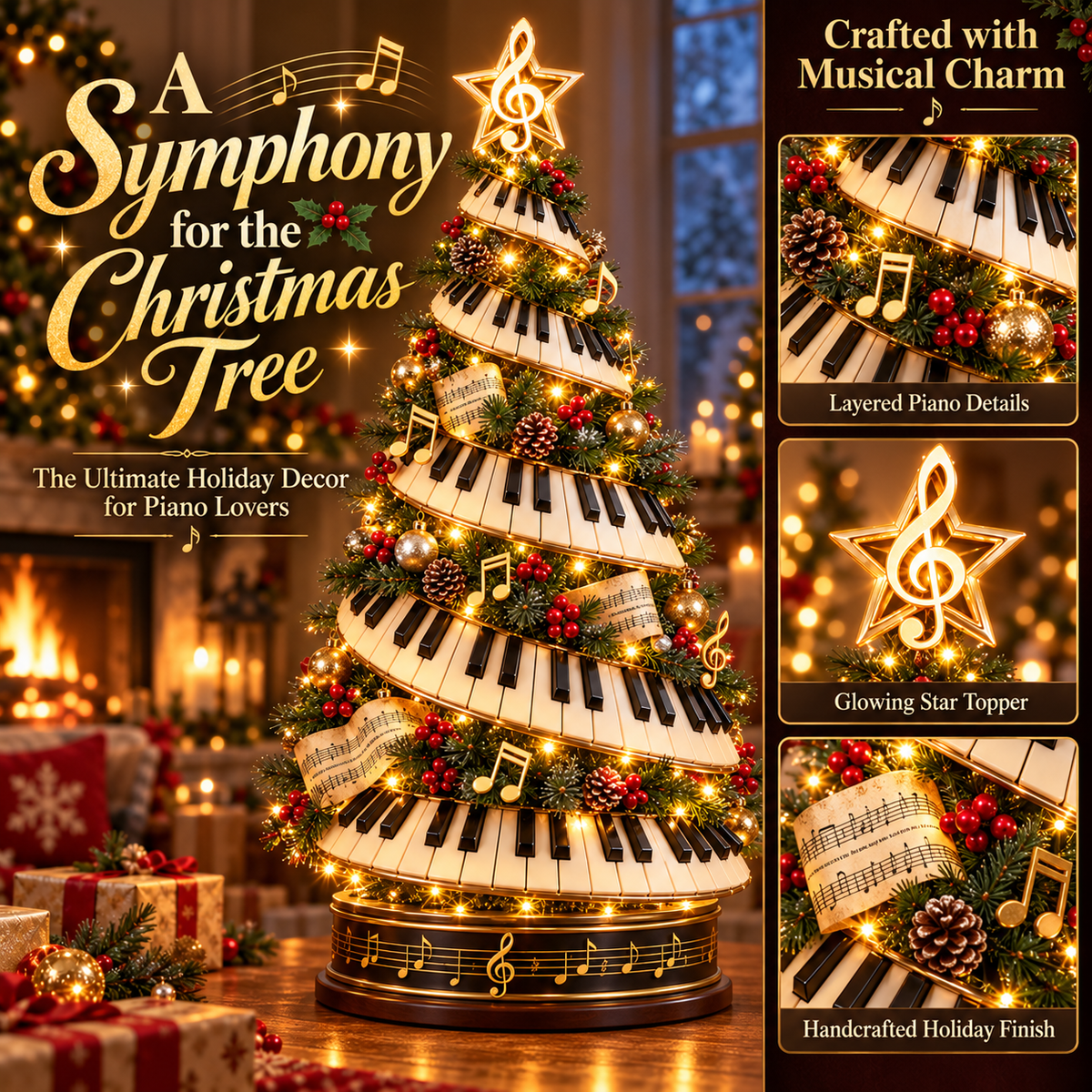 Piano Christmas Tree layered keys and musical details