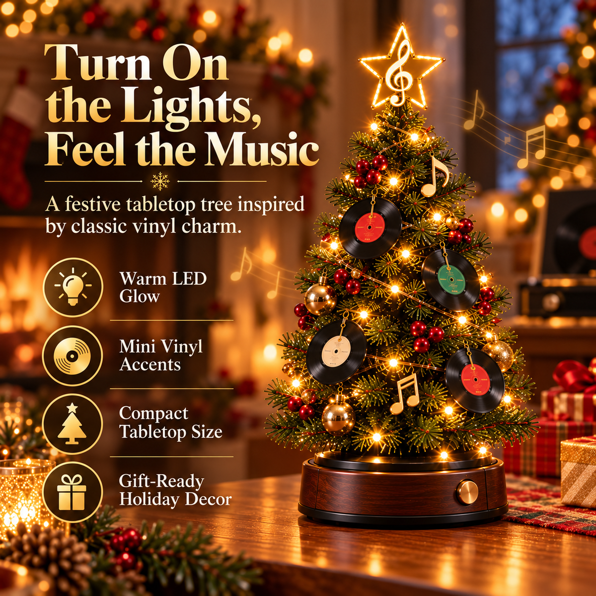 Lighted retro vinyl record Christmas tree
