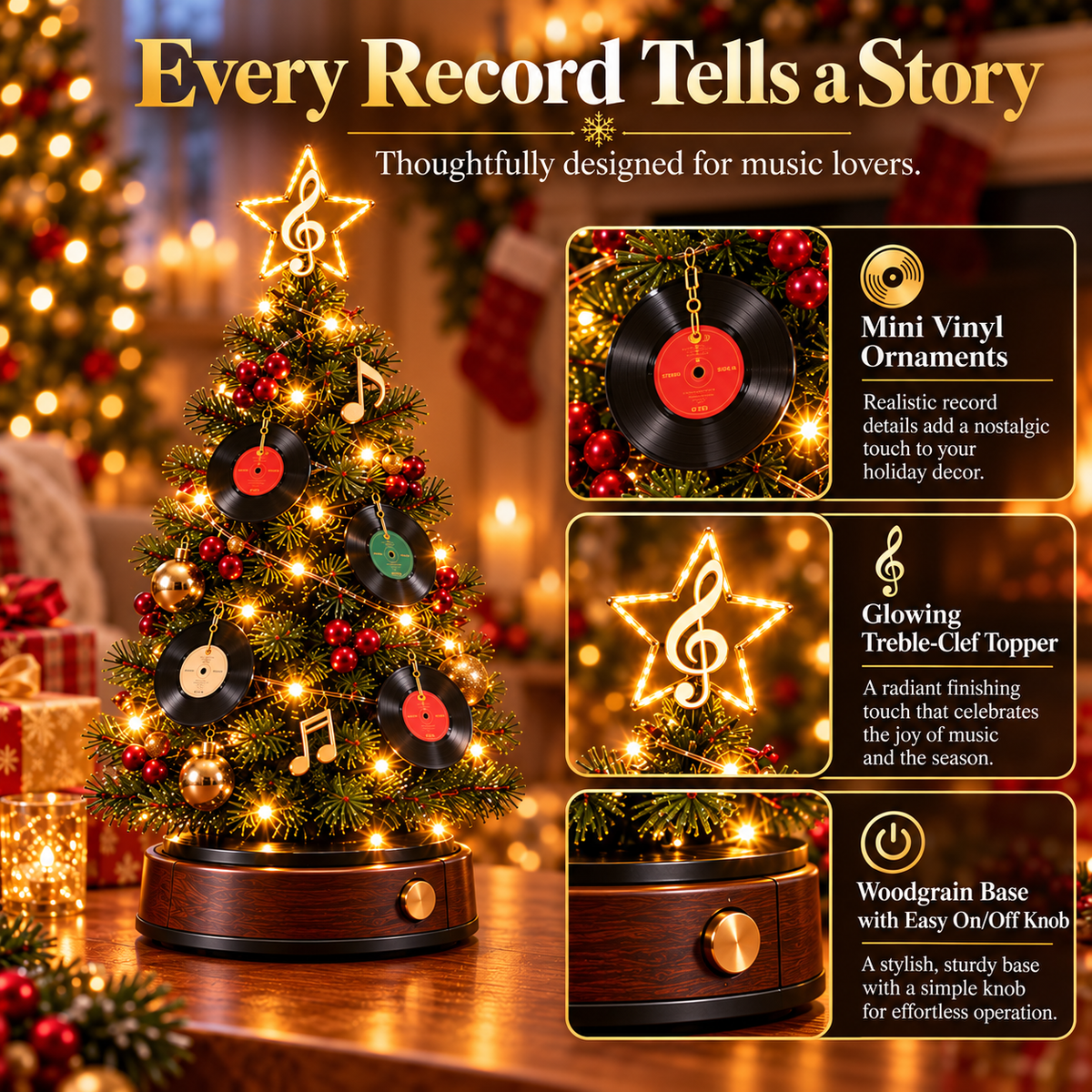 Vinyl Record Christmas Tree detailed features