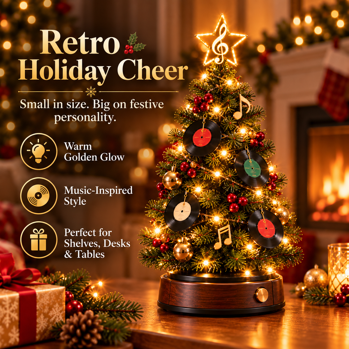 Retro vinyl Christmas tree tabletop holiday display