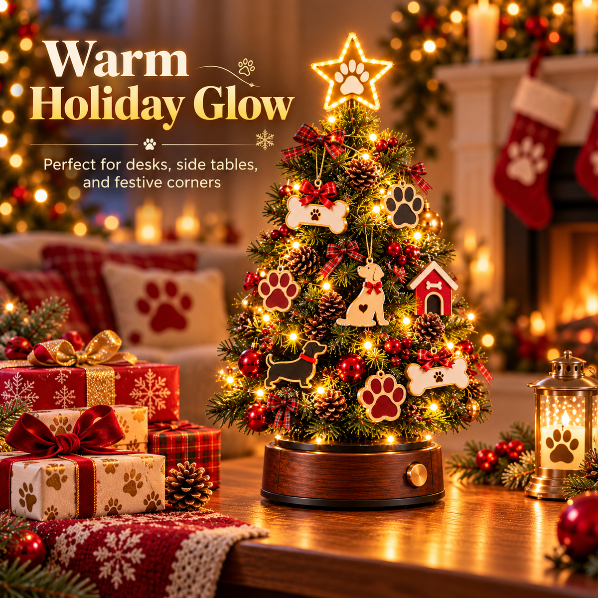 Warm lighted tabletop Dog Lover Christmas Tree