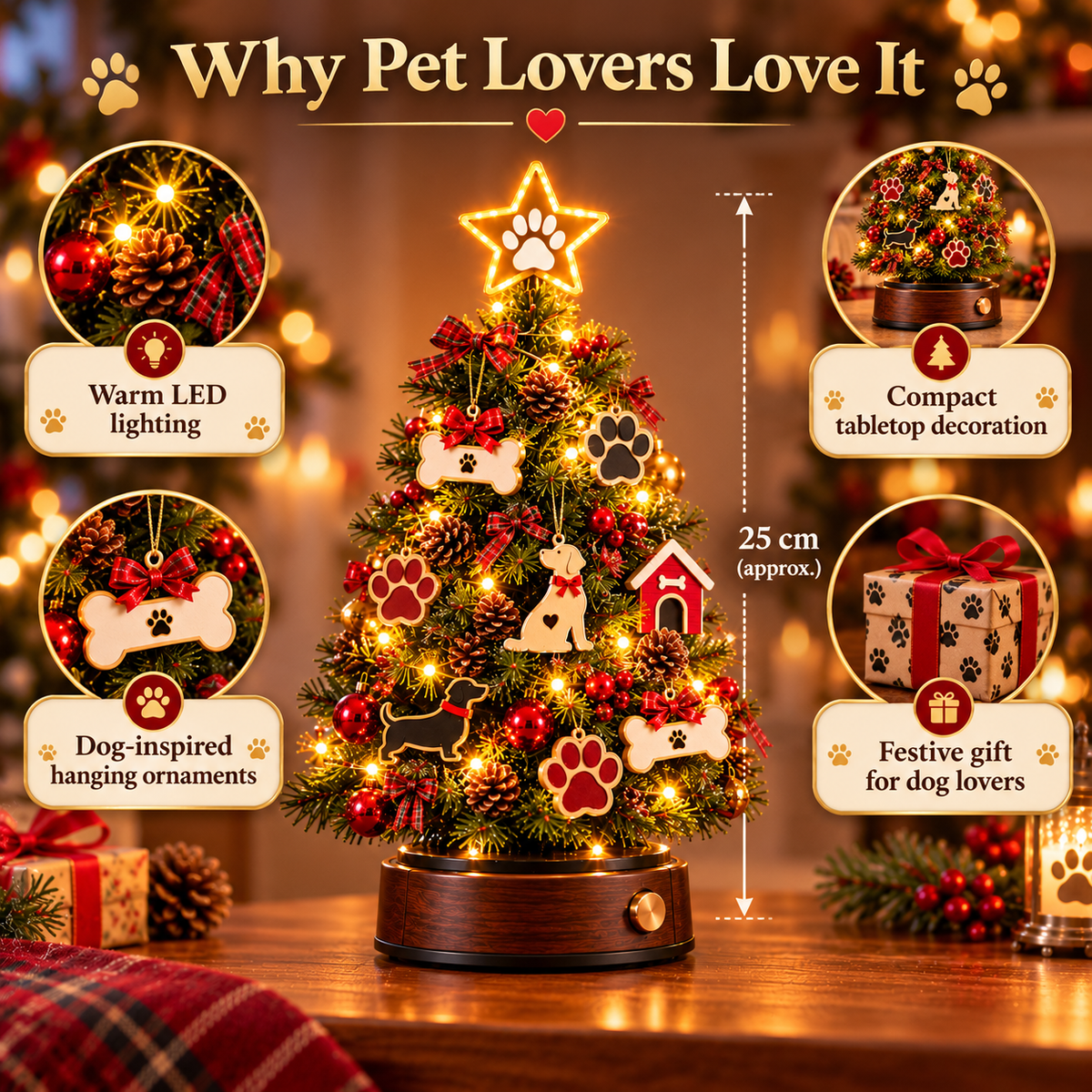 Dog Lover Christmas Tree features and approximate size