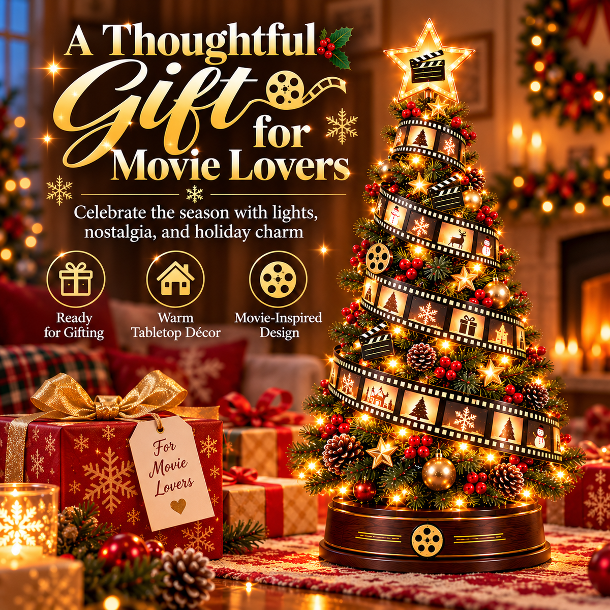 Film strip Christmas tree as a holiday gift for movie lovers